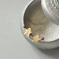 Gingerbread Man Shape Earrings Gold Plated Pure 925 Sterling Silver Zircon Stud Earrings for Women Girls