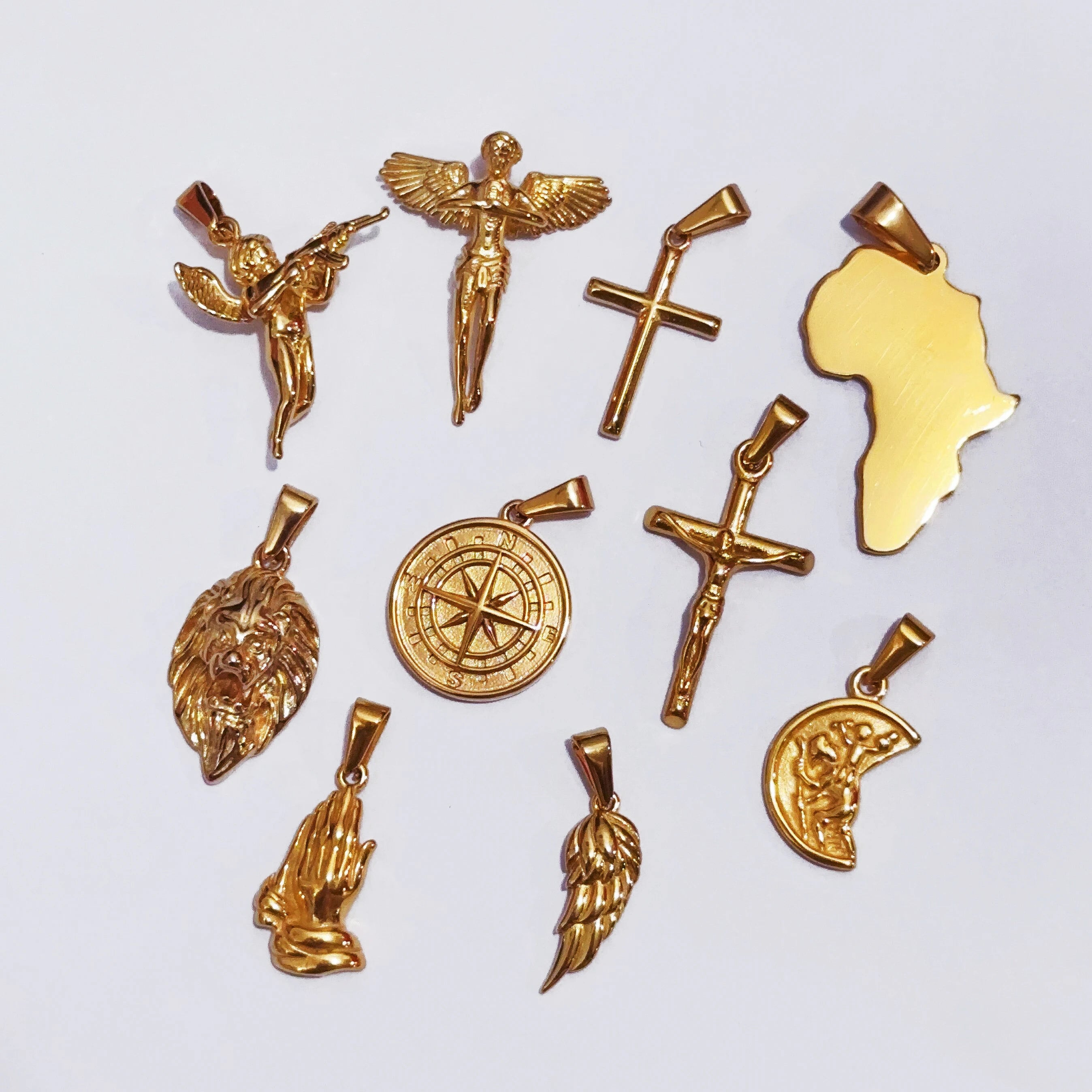 air Shipping Fashion Crocifix Cross Pendant Men Gold Travel Compass Jewelry Stainless Steel Tarnish Free Cupid Angel Gun Pendant