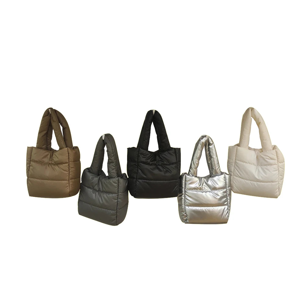 Autumn Winter Women Silver Crossbody Puffer Small Tote Cell Phone Bag Cross Body Shoulder Purse Sling Bag