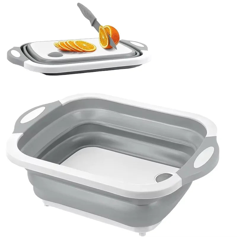 2025 New Collapsible Folding Colander Kitchen Silicone Chopping Board Vegetable Washing Basket Foldable Cutting Board