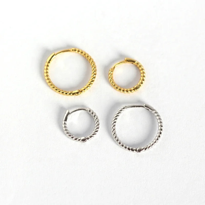 Hot Sales Fashion Twist Spiral Huggie Earring Hoops Elegant Sterling Silver Gold Rope Loop Earings Circle Round Lady Jewelry