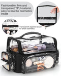 Relavel Clear Waterproof Cosmetic Organizer Bag with Adjustable Strap and Dividers Travel Large Makeup Brush Holder