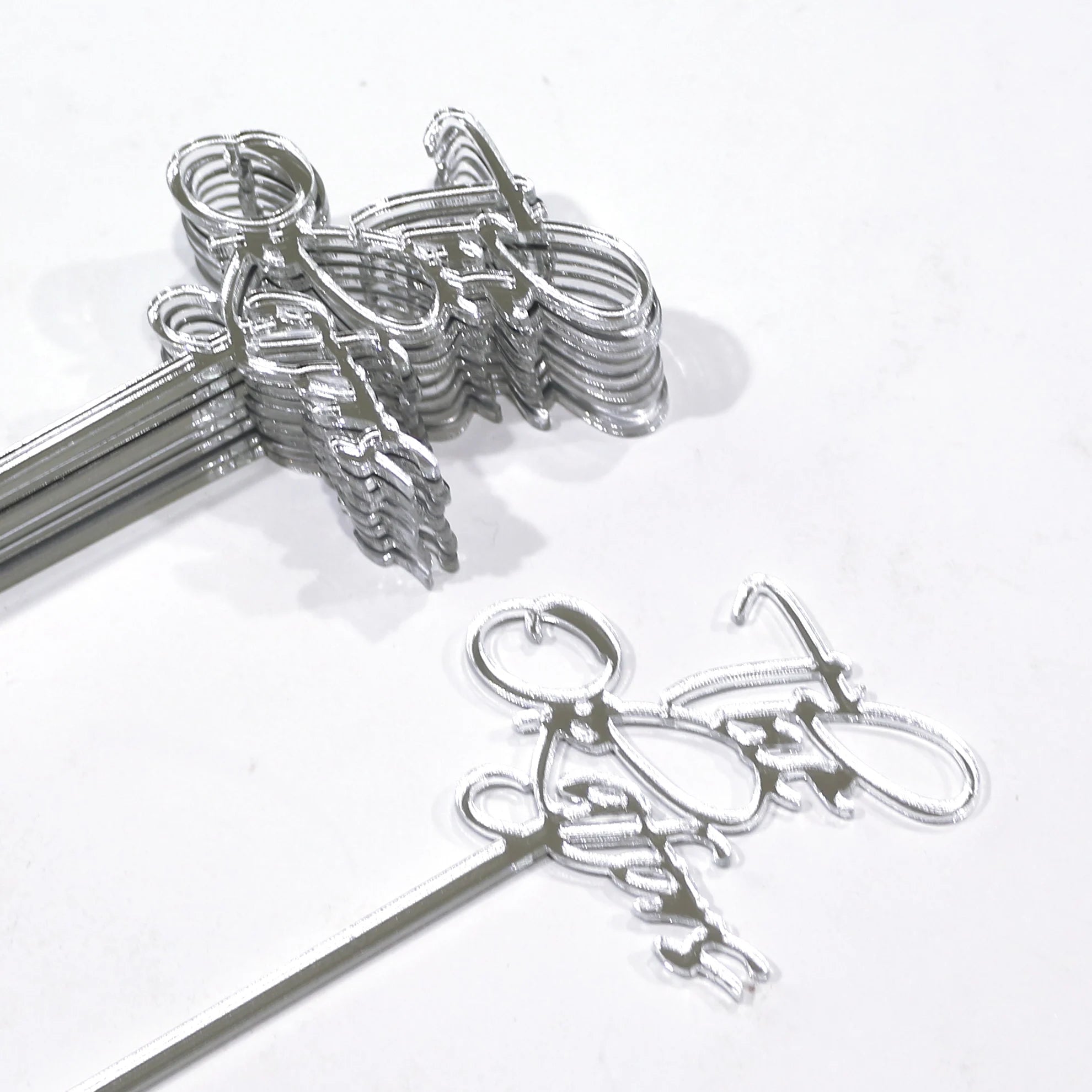 Bar Tool Cocktail Mixer Custom Shape Silver Laser Acrylic Wedding Invitation Graduation Drink Stirrers