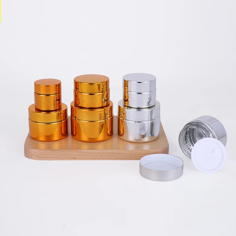 Gold Glass Cream Jar Make up Container Empty Jars Travel 5-50g Cosmetic Jars Silver Gold Lid Glass Bottle Cosmetic Container
