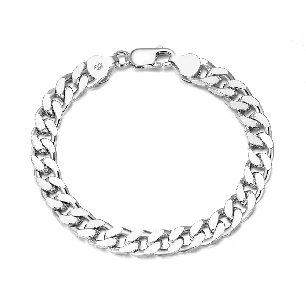 RINNTIN SB104 Hiphop Thick Silver Chain Bracelet 3.6/5/7mm Width Solid 925 Silver Diamond-Cut Cuban Link Chain Bracelet for Men