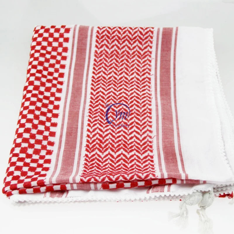 Custom Hunting Outdoor Cotton Red White Shemagh Palestine Arab Scarf Scarves Men