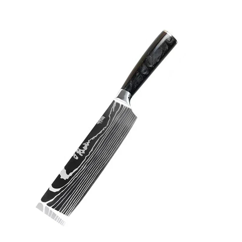 8 Inch Stainless Steel Laser Pattern Classic Design Fruit and Vegetable Carving Portable Cucina Japanese Nakiri Knife