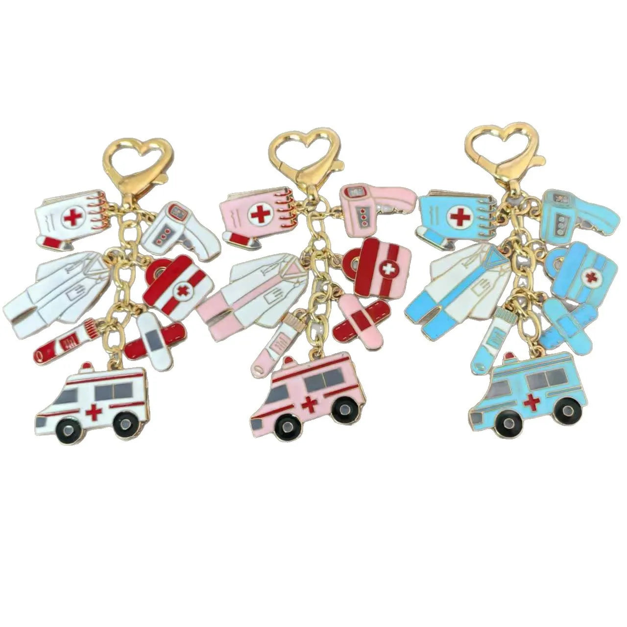 Nurse Theme Key Chain Thermometer First Aid Kit Bandage Ambulance Nurse Uniform Key Ring Doctor Nurses Day Gift Bag Car Keychain