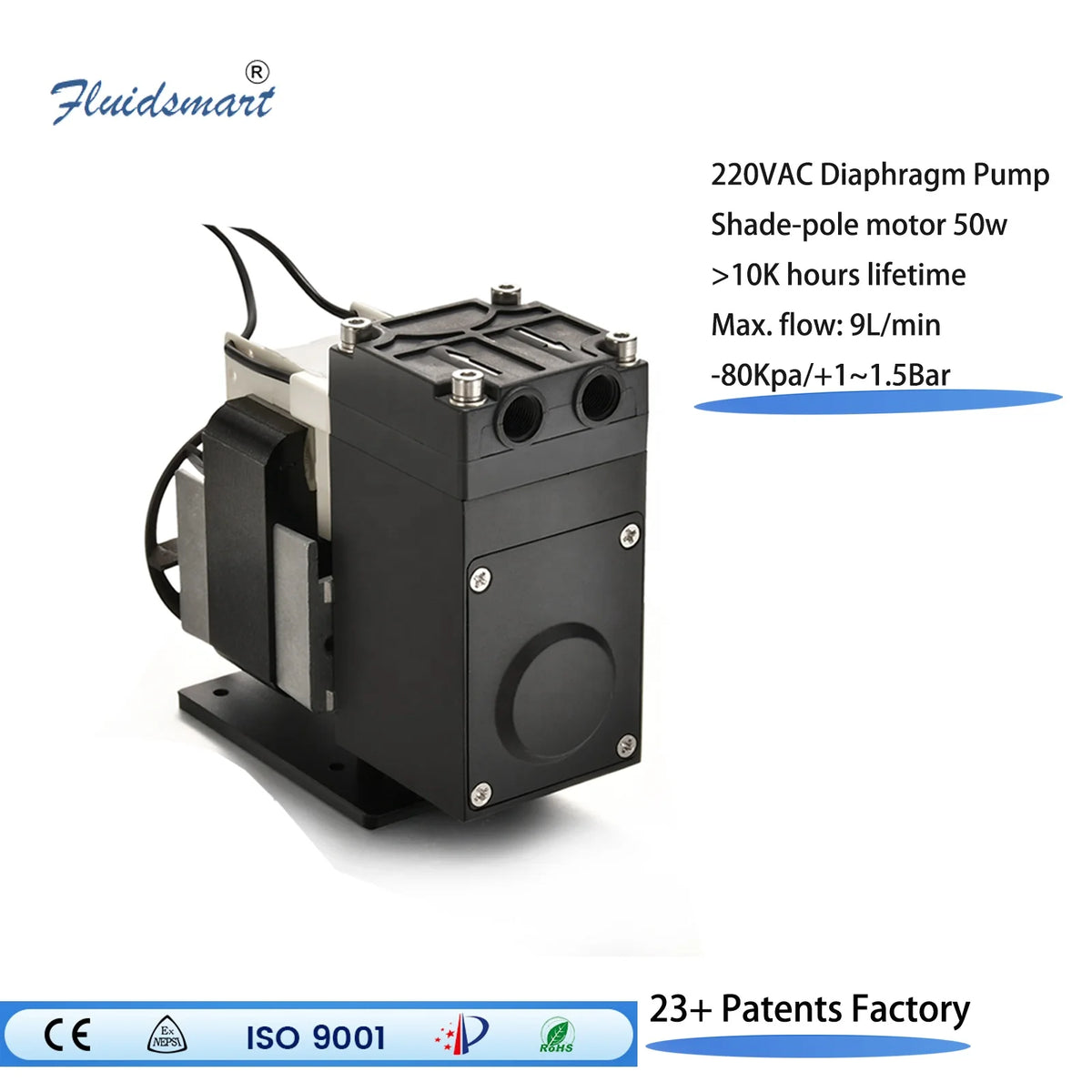 Fluidsmart AD9KEEAC High Performance Long Life 8.8LPM 220V AC Customizable Diaphragm Pump for Automotive Gas Sampling Vacuum MegaBDM