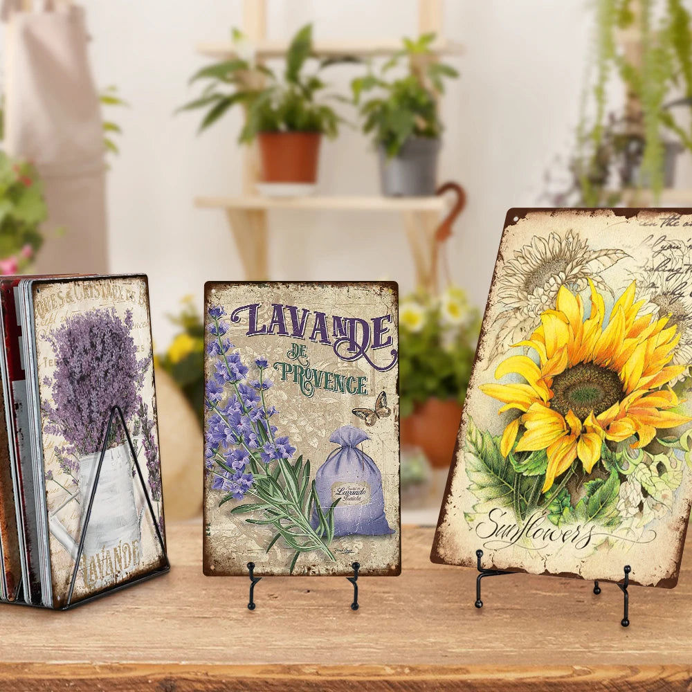 Flower Lavender Vintage Tin Sign Sunflower Metal Sign Retro Home Wall Garden Decoration