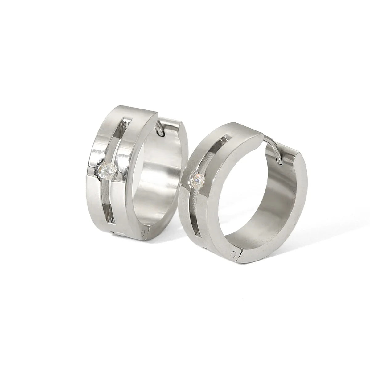 Trendy Titanium Steel 316L Diamond CZ Inlaid Geometric Chunky Huggie Hoop Earrings for Girls Hypoallergenic Jewelry