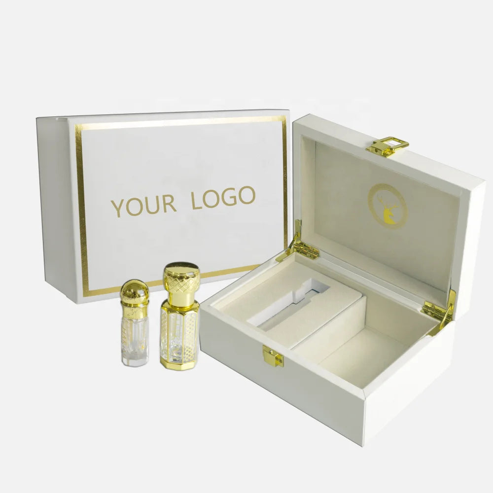In Stock Luxury Perfume Leather Wooden Gift Packaging Box 50ML India Arab Oud Perfume Leather Box Packaging