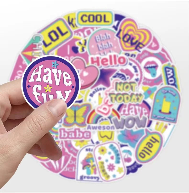 E-50pcsMotivational Phrase Sticker Mobile Phone Computer Diary Waterproof Pocket Tent Sticker Suitcase Decorative Sticker