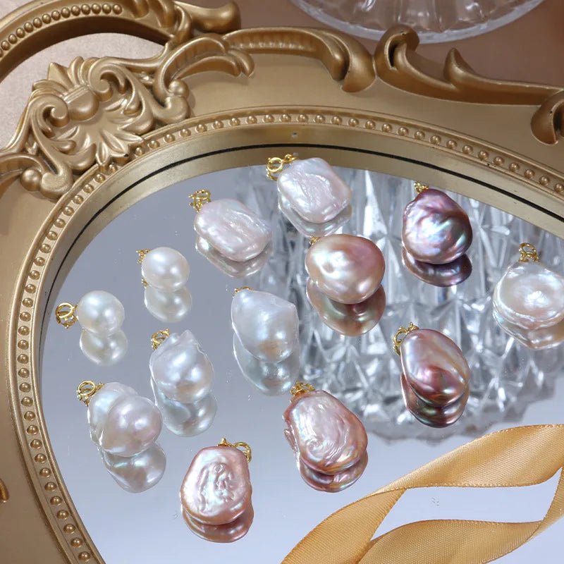 Natural Freshwater Pearl Baroque Pendant 925 Sterling Silver Gold Plated Universal Buckle Charms DIY Necklace Earrings