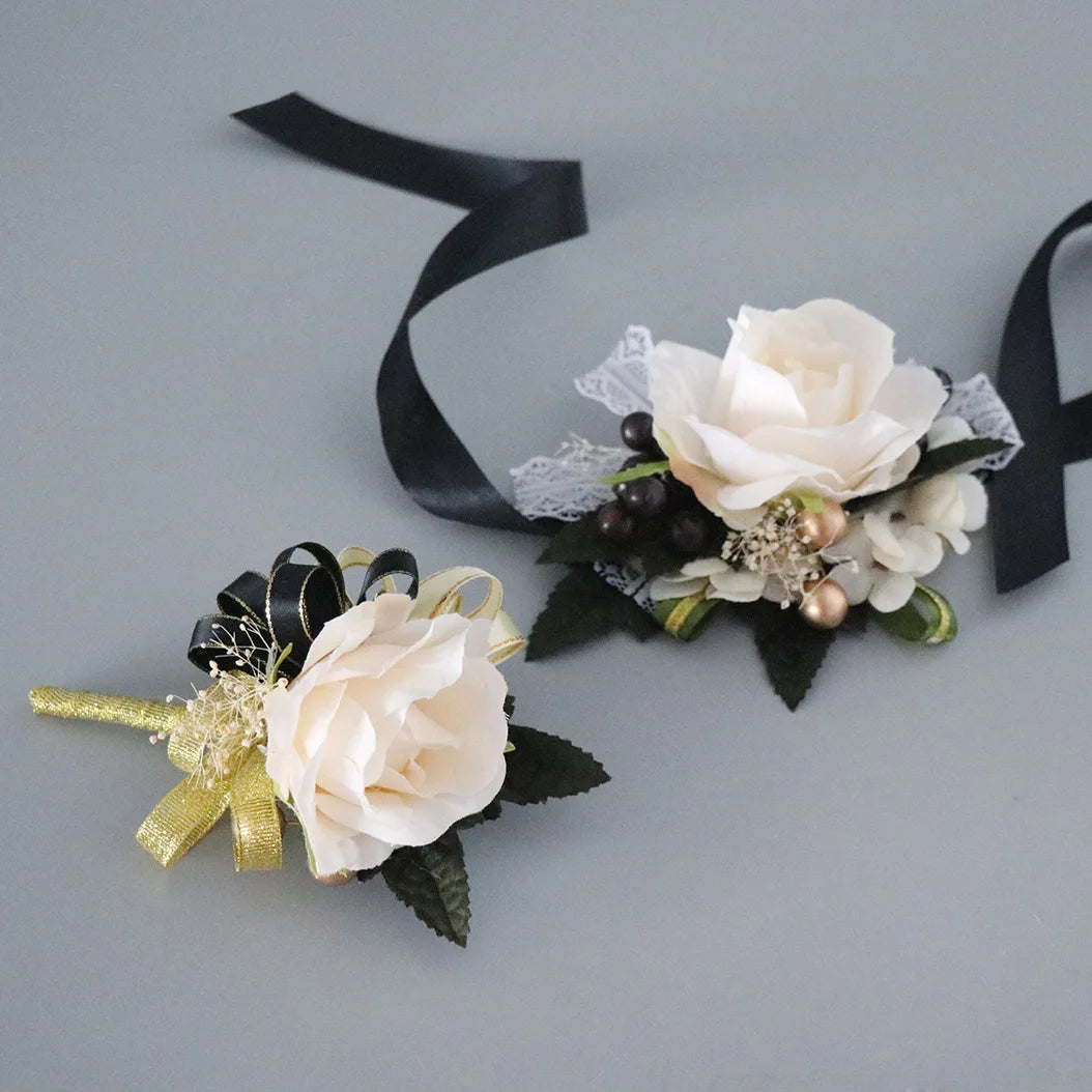 D130 Wedding Supplies Bridegroom Bride Flower Brooch Wrist Flowers for Wedding Dance Party Activities Supplies
