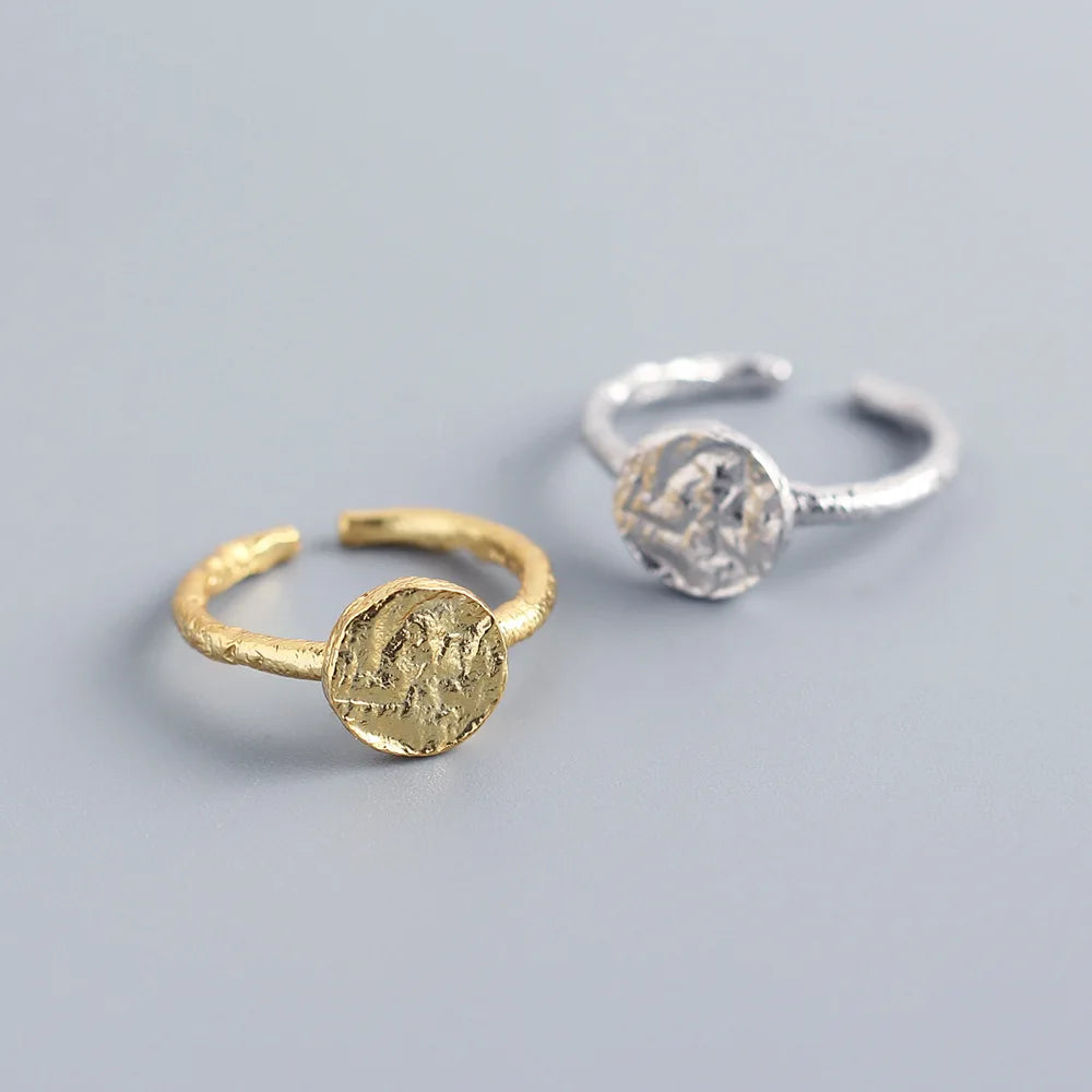 Ins Fashion 925 Sterling Silver Simple Finger Rings Opening Adjustable 18k Gold S925 Silver Round Textured Signet Ring