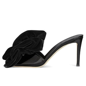 Black Bowknot High Heels Peep Toe Stilettos Mules Summer Sandals for Women Big Size Shoes