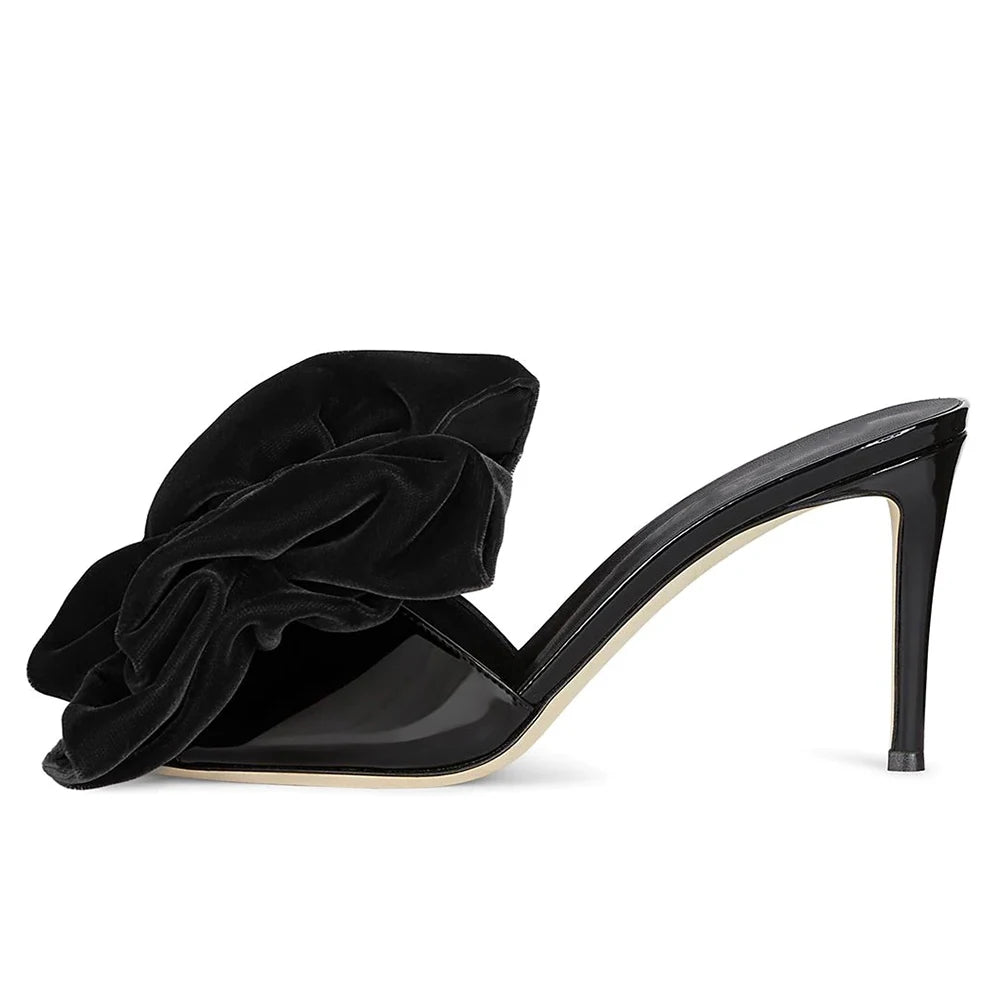 Black Bowknot High Heels Peep Toe Stilettos Mules Summer Sandals for Women Big Size Shoes