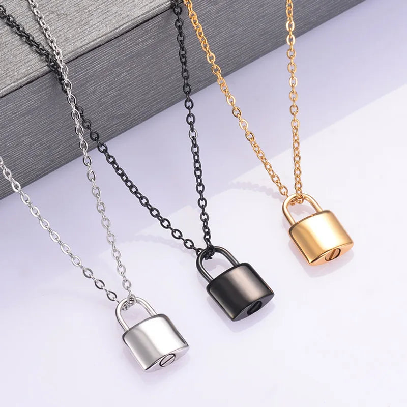 Promotion Bulk Own Logo Lock Pendant Stainless Steel Lock Urn Necklace Cremation Urn Ashes Pet Urn Necklace for Memorial