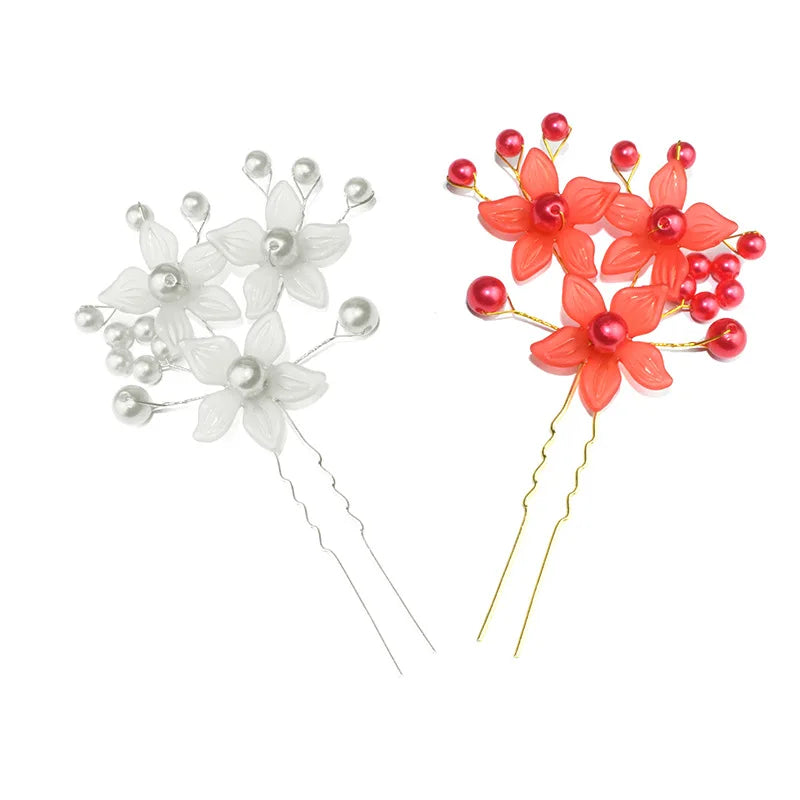 MIO Wholesale Fashion Wedding Bride Pearl Hair Pins Beautiful Flower Hair Fork Princess Headdress Accessories Hairpin