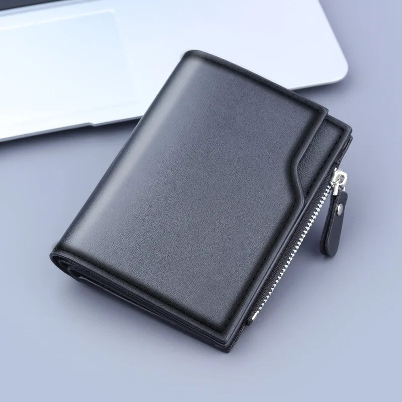 Vintage Men's PU Leather Zipper Wallet Short Slim Male Purses with Credit Card Holders Money Bag for Hiking