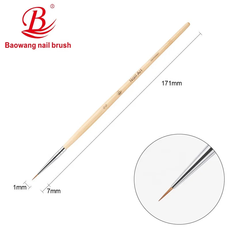 Baowang Luxury Wood Color Handle Crimped Ferrule Oval/Flat Nylon Hair Liner Professional Nail Art Brush Beauty Tools
