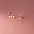 925 Sterling Silver Women's Earrings Simple Unique Gold-Plated Arrow Screw Bead Stud Fashion Perforated Jewelry for Weddings