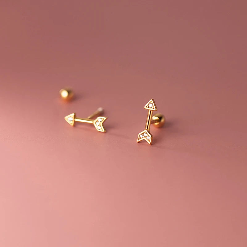 925 Sterling Silver Women's Earrings Simple Unique Gold-Plated Arrow Screw Bead Stud Fashion Perforated Jewelry for Weddings
