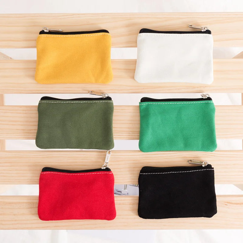 Canvas Cotton Coin Purse Solid Color Zipper Coin Key Bag Money Pocket Small Wallet Pouch
