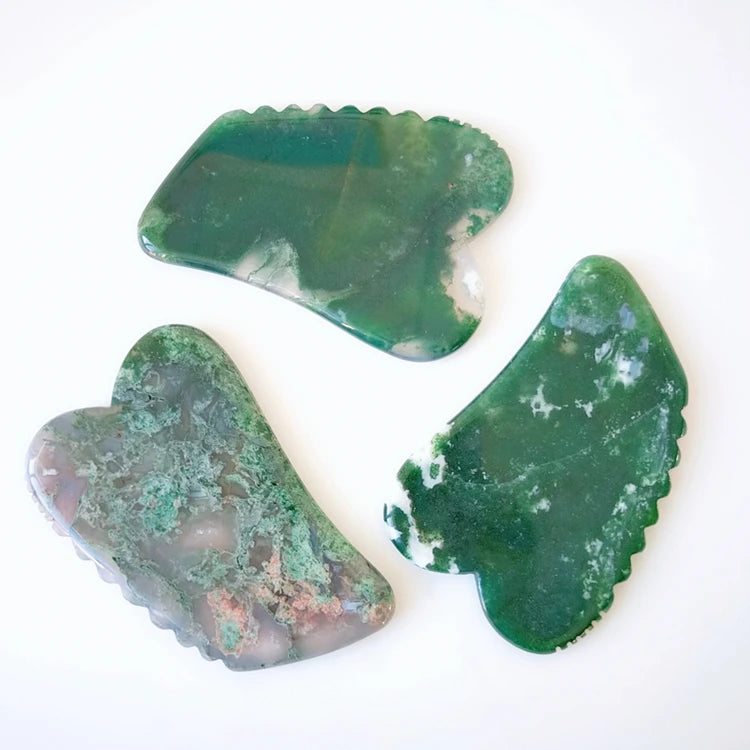 HZ Natural Moss Agate Double Jade Roller with Guasha Scraping Tool Jade Stone Massage Set Folk Crafts MegaBDM