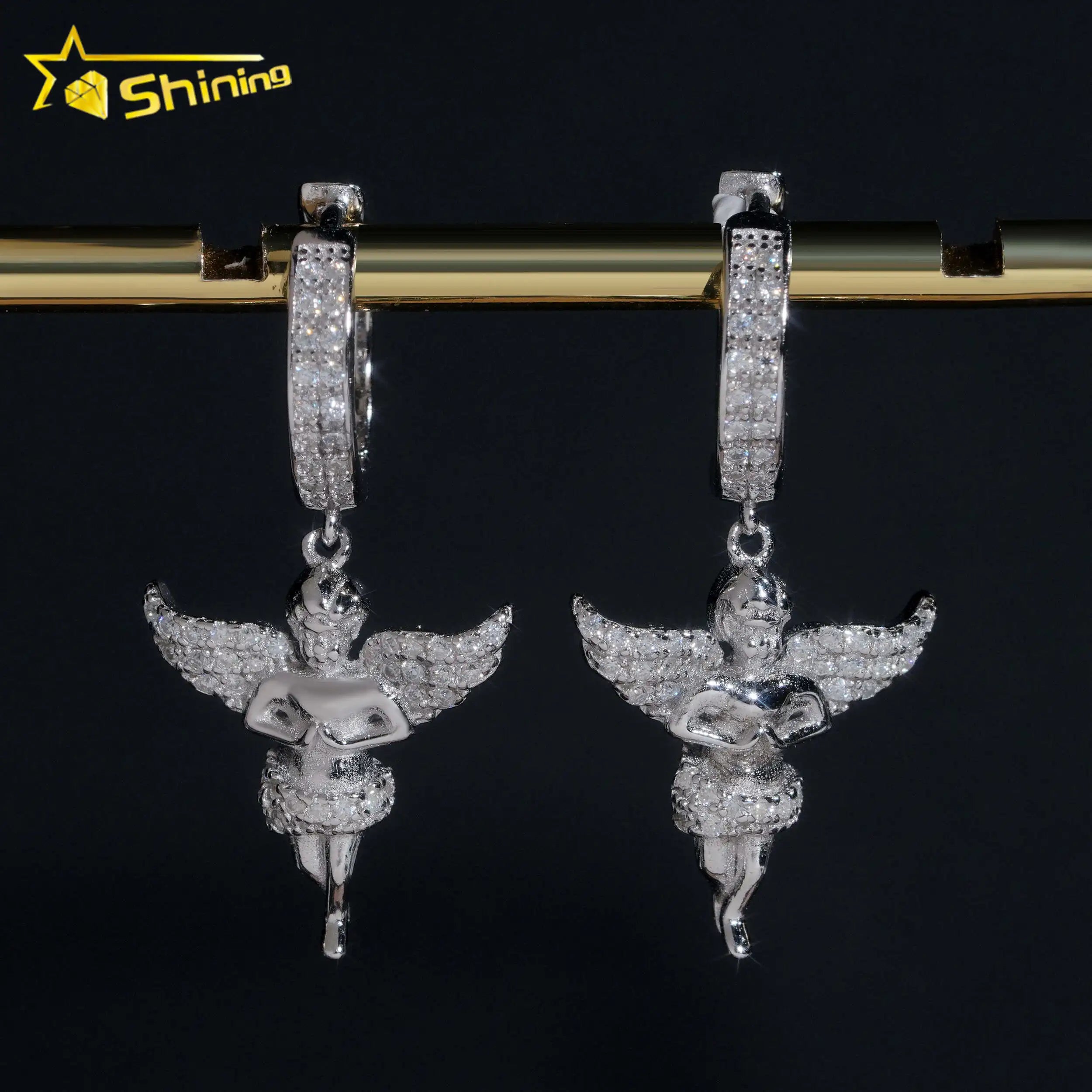 New Arrival Iced Out Hip Hop Earrings Fine Pendant Earrings 925 Sterling Silver Angel Style Moissanite Earrings
