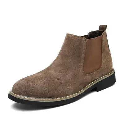 Pure Color Cowhide Low Heel Non-slip Warm Chelsea Boots Suede Boots Ankle Boots