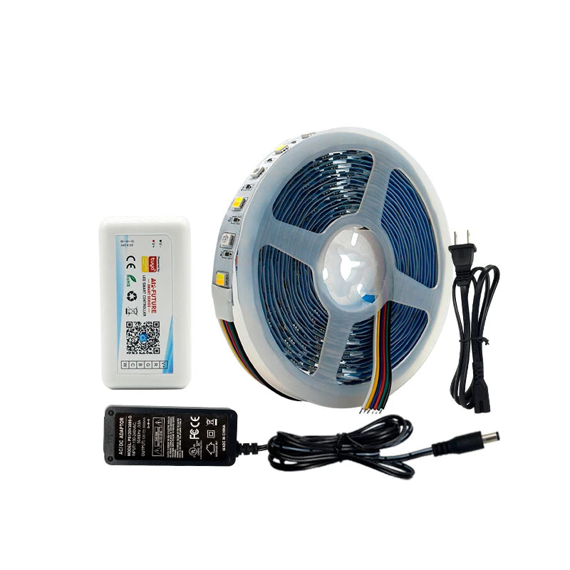 Tuya Smart WiFi RGB+CCT Control Kit SMD5050 60LED/m Copper Waterproof IP65 DC12V/24V Dimmable Ra80 LED Strip Light for Warehouse