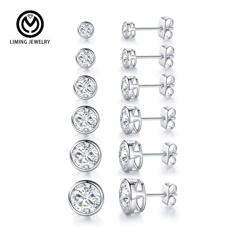 GE66 Fashion 18K Gold Plated Round Cubic Zirconia Bezel Setting Ear Stud Set Fine Jewelry CZ Stone Studs Earrings for Women Men