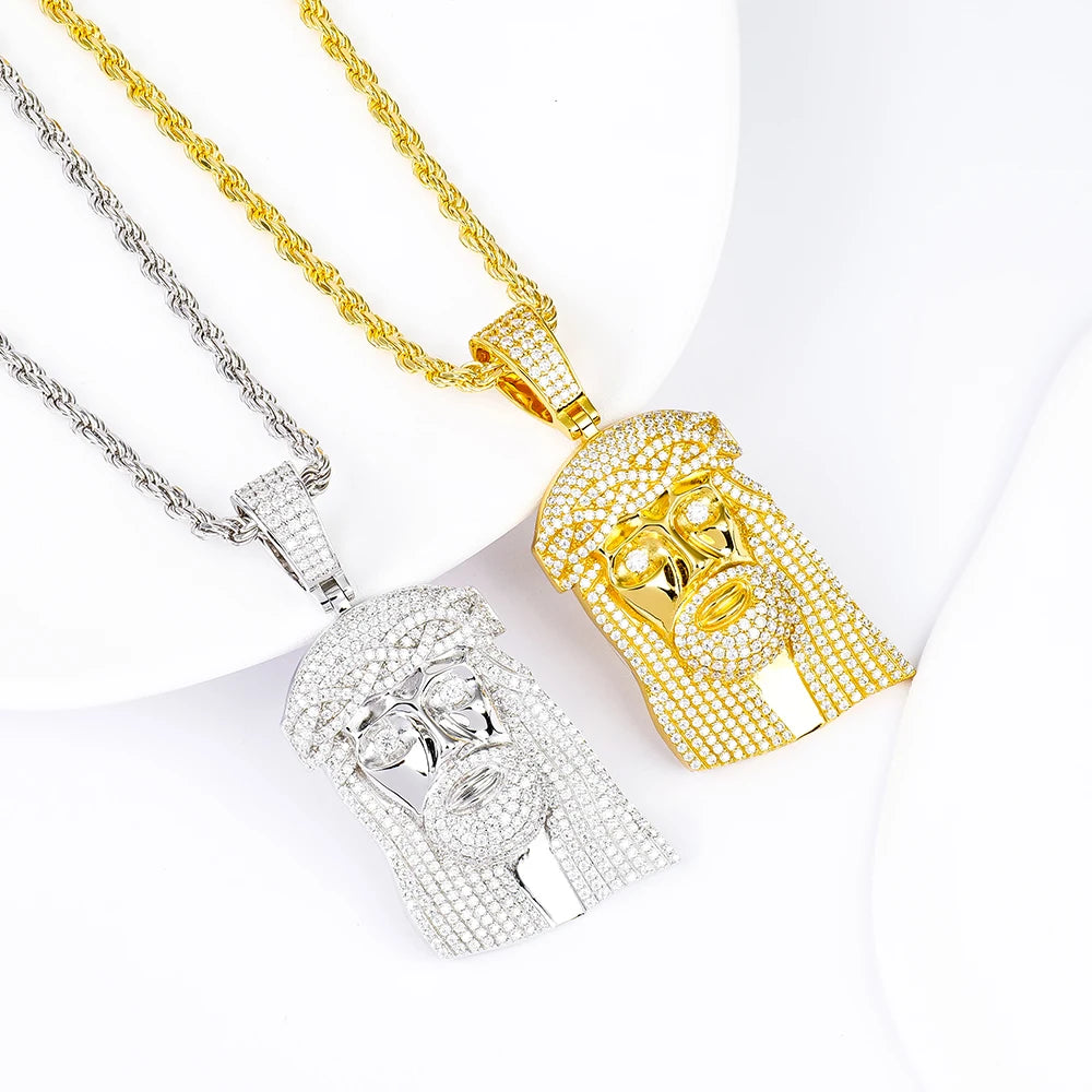Custom 925 Silver Jewelry Hip Hop Ice Out Moissanite Diamond GRA Cuban Tennis Necklace Chain Moissanite Large Jesus Pendant