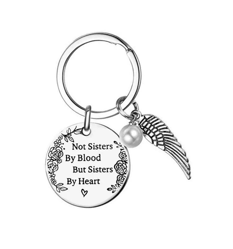 Not Sisters by Blood but Sisters by Heart Friendship Keychain for Women Teen Girls for Best Friend Birthday Graduation Gift