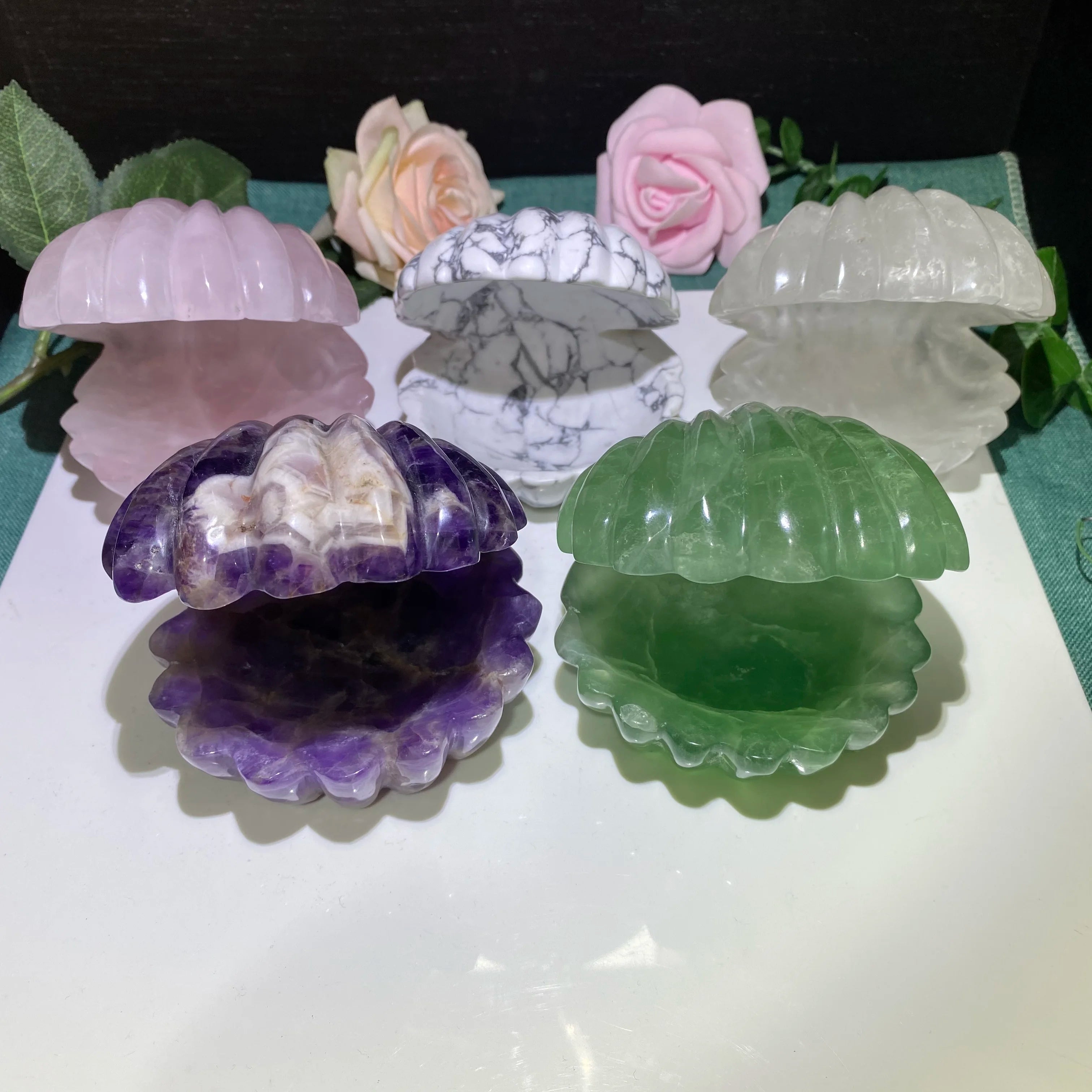 Hand Carved Crystal Shell Natural Healing Stone Dream Amethyst Shell Carving for Decor