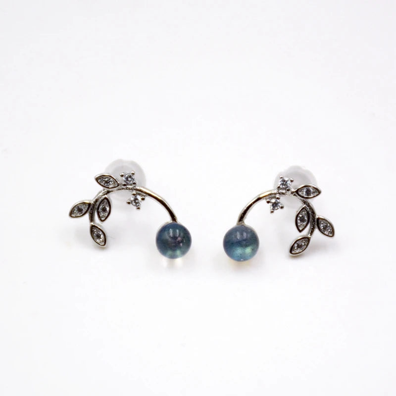 Natural Moonstone Earring Studs 925 Sterling Silver Crystal Labradorite Gemstone Leaves Shape Design Jewelry for Girls Party MegaBDM