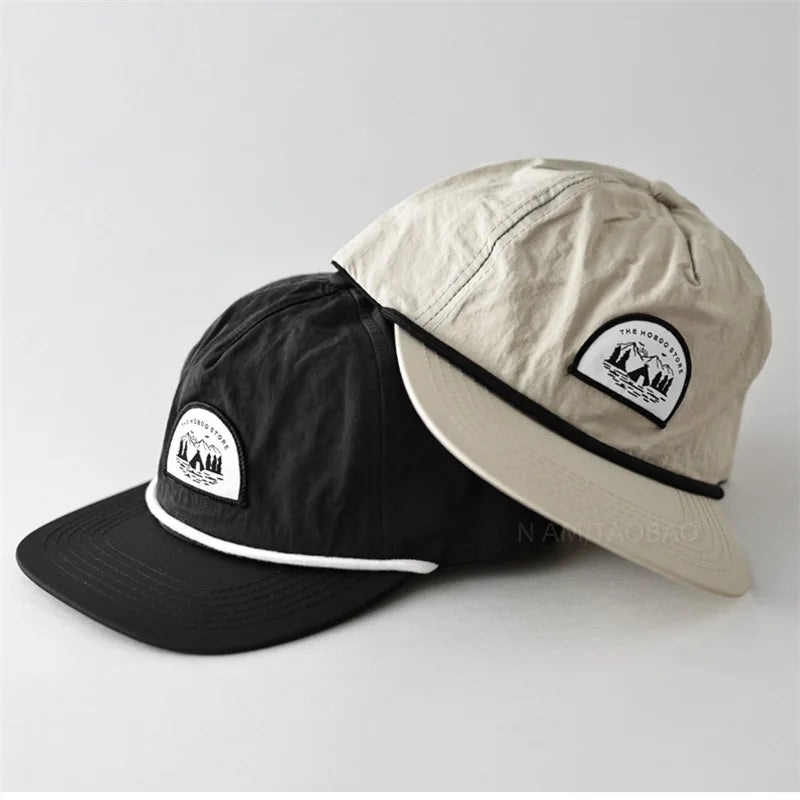 Polyester  Flat Brim Breathable  Men Women Camp Cap Custom Unstructured Woven Patch Dad Rope Hats