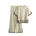Women's Casual Autumn Sweater Set Wholesale New Fashion Short Sleeve T-Shirt with High Waist Slim Wide Leg Pants Loose Fit