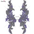 All Handmade Green Rhinestone Applique Crystal and French Beads Patches by Pair for Couture or Dress WDP-P-3