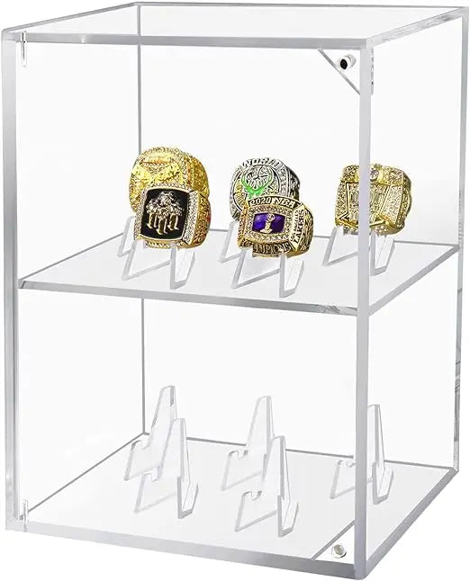 Championship Ring Display Case Clear Acrylic Baseball Ring Display Box with 10 Fixed Slots Ring Holder Box for Storage