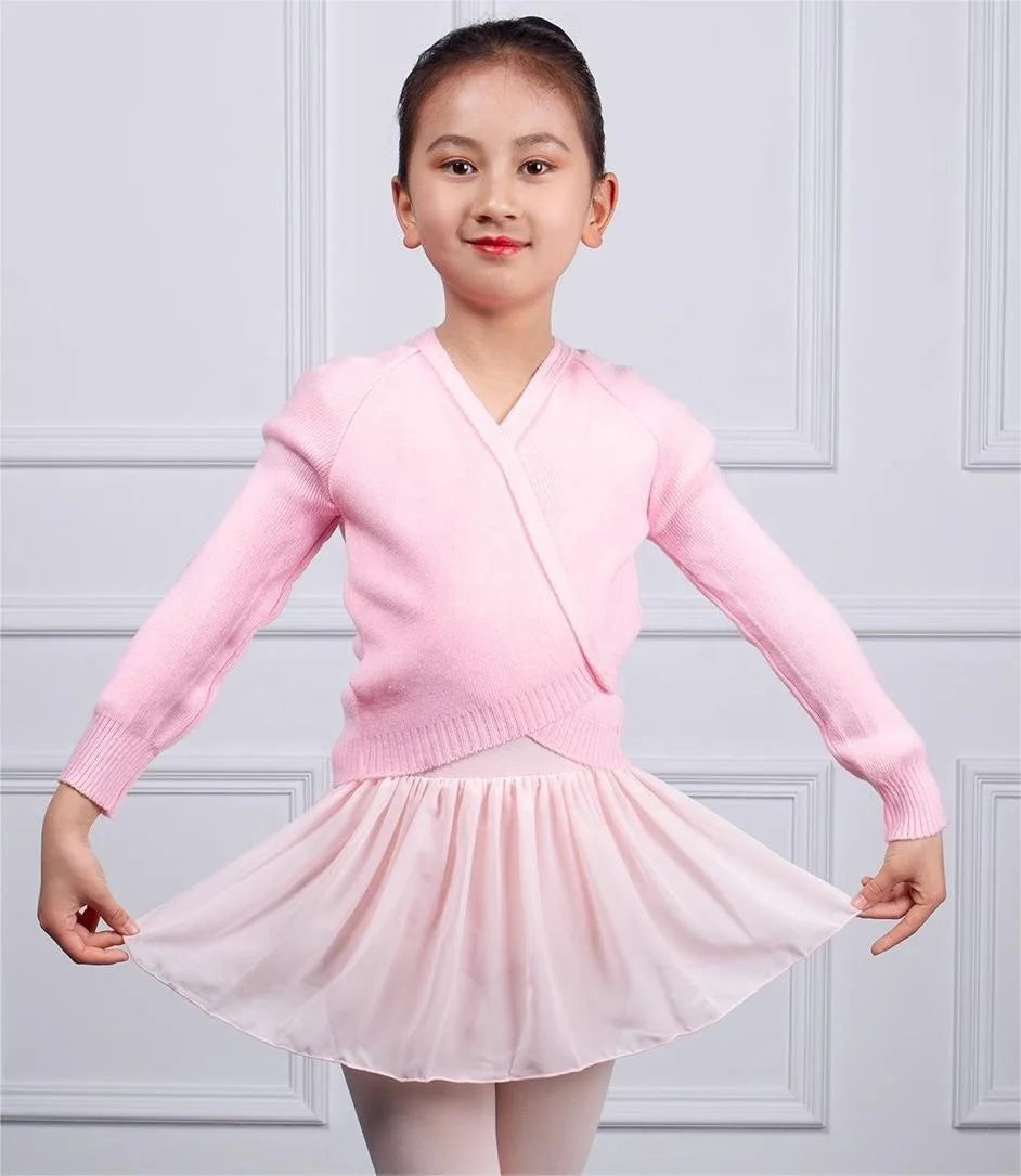 Children's pink Dance Knitted Cardigan Girls Sweater with Autumn and Winter Dance Top Ballet Cape