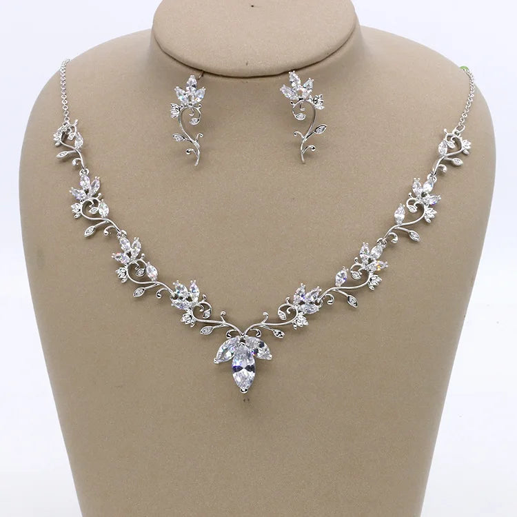 SLBRIDAL Rhinestones Crystals Cubic Zircon Wedding Jewelry Set Bridal CZ Necklace Earring Set Banquet Jewelry Set Women Jewelry