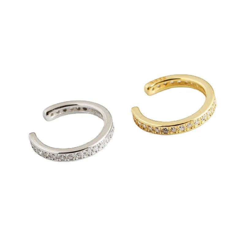Single Piece S925 Sterling Silver Ear Cuff for Women Punk Sparkling Micro Pave Cubic Zirconia CZ Fine Earrings