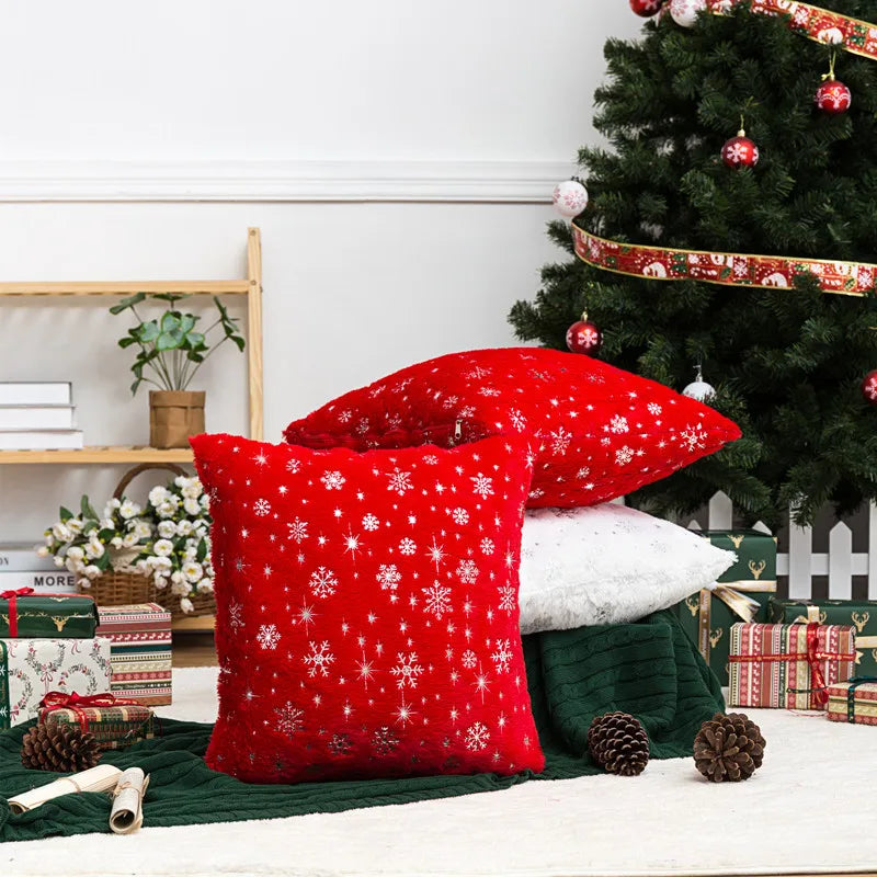 Christmas Silver Stamping Snowflake Woven Square Polyester Cushion Covers for Home & Hotel Use