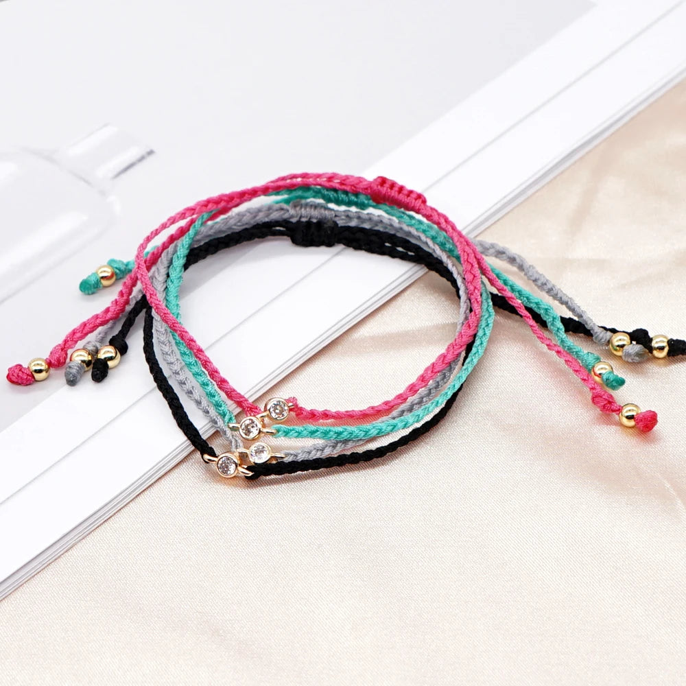 Go2BoHo Solid Braided Cord Bracelet Fashion Jewelry Bezel Clear Colorless Rhinestone Solitaire Friendship Bracelets for Women