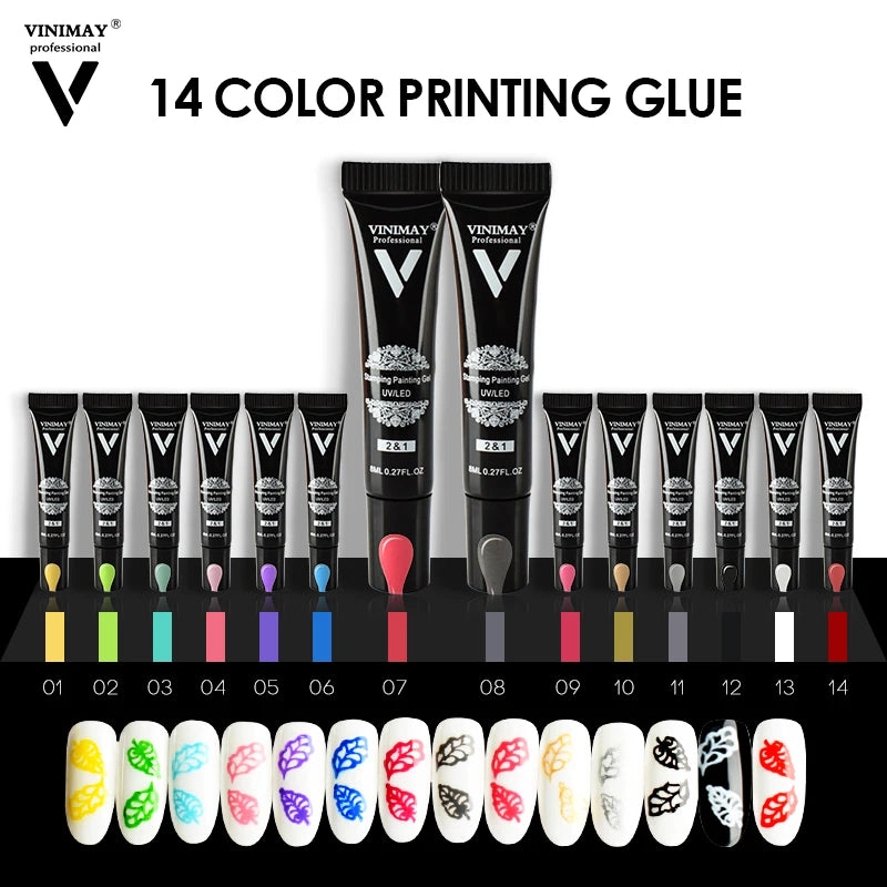Vinimay Nail Stamping Gel Nail Polish 14 Colors Use for Nail Art Stamping Plate Nail Transfer Gel Stamping Polish for Salon