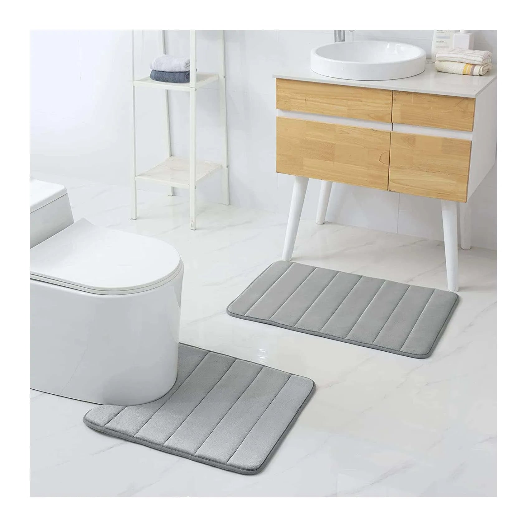 China Factory Soft Flannel Memory Foam Bath Rug U-Shaped Contour Anti Slip Toilet Bath Rug Mat Set for Home