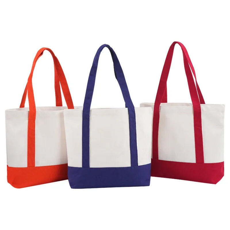 Stylish Design Custom Canvas Boat Tote Bag Top Zipper Closure for Daily Essentials Reusable Shopping Bag with External Pocket
